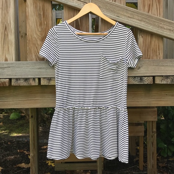 SheIn Tops - SheIn - Long Black and White Striped Ruffle Shirt